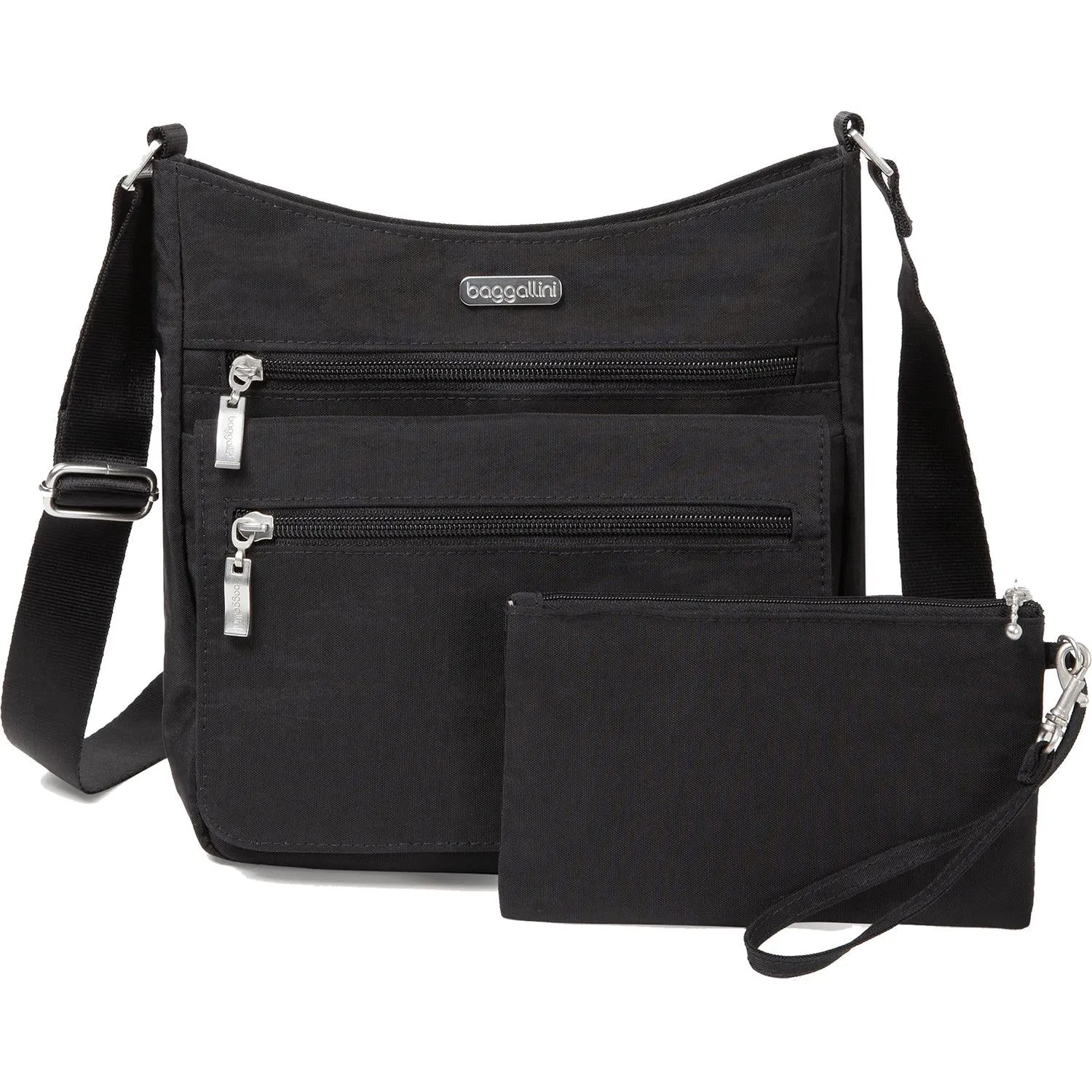 Baggallini Top Zip Flap Crossbody With RFID Wristlet Black/Sand Nylon