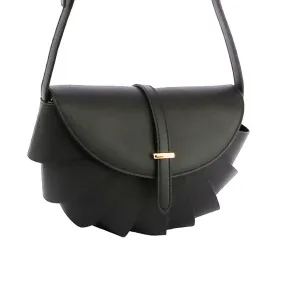 Black Pleated Semicircle Crossbody