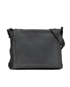 Calfskin Woven Leather Trim Crossbody with Magnetic Snap Closure