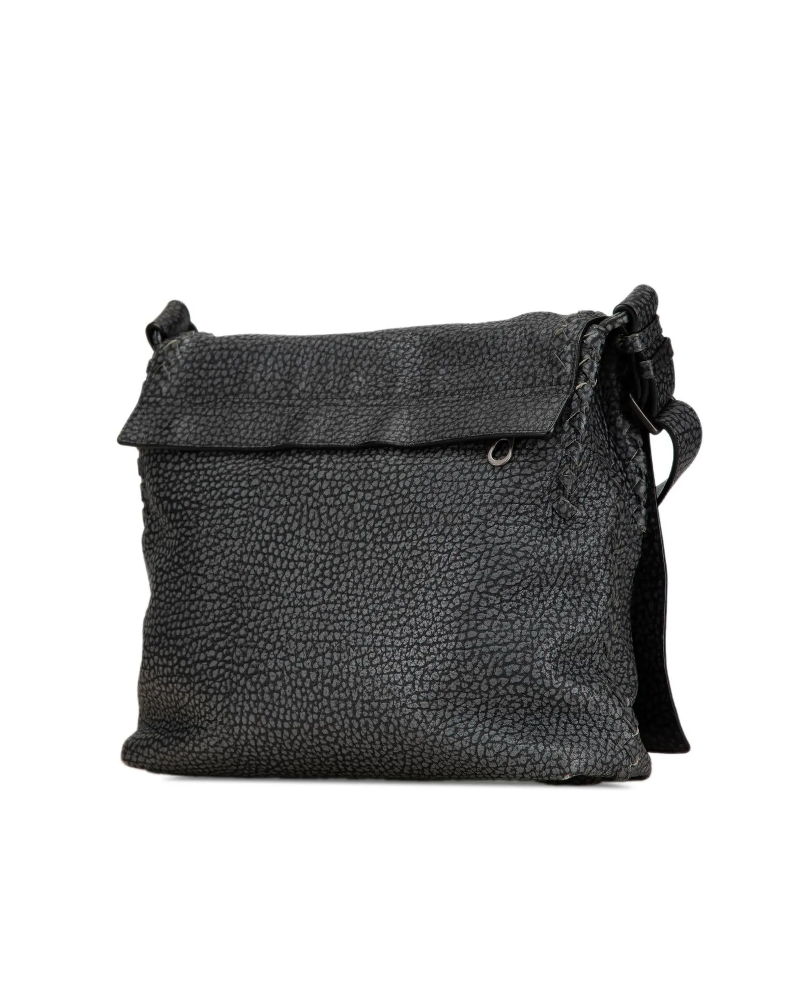 Calfskin Woven Leather Trim Crossbody with Magnetic Snap Closure