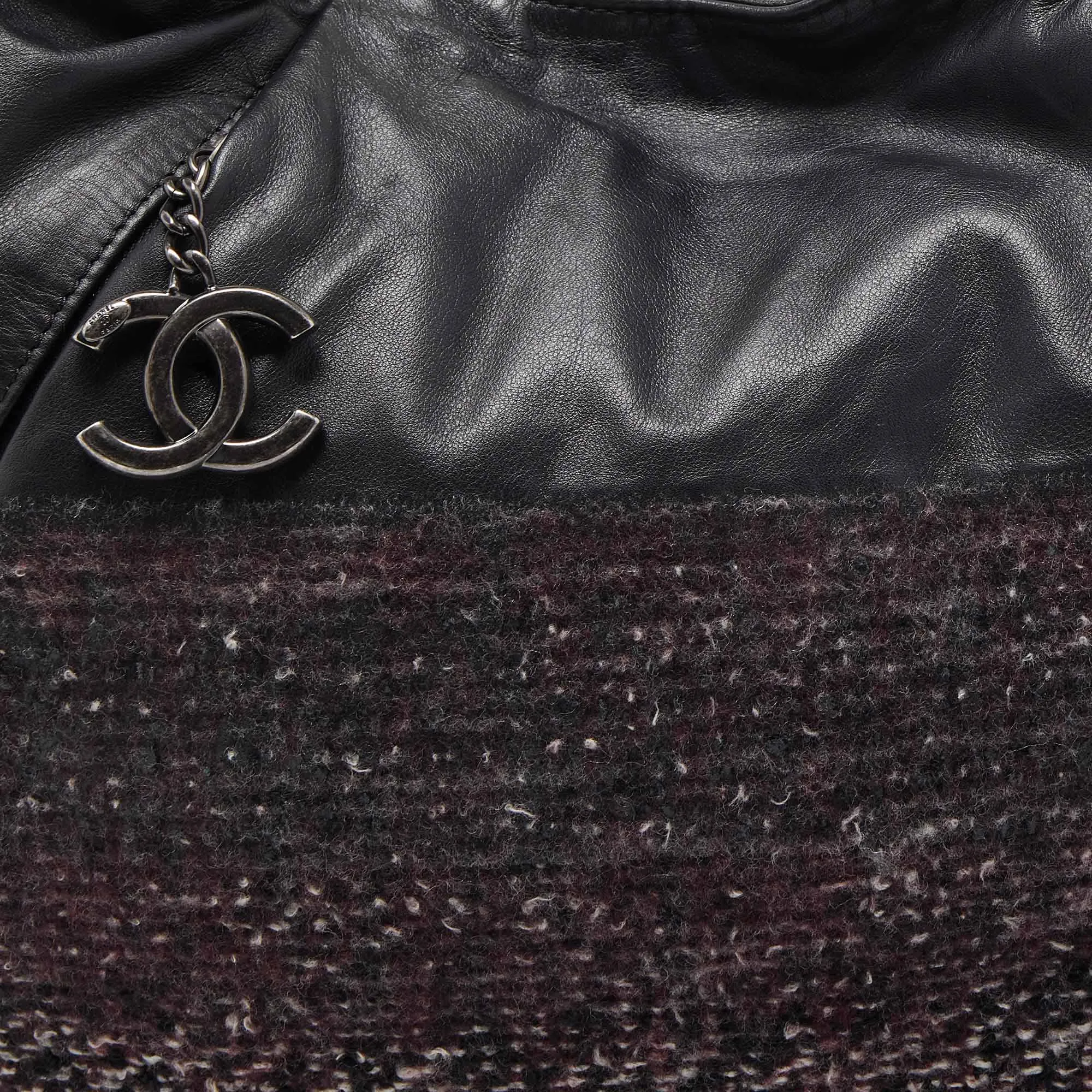 CHANEL Black Tweed and Leather Coco Pleats Hobo