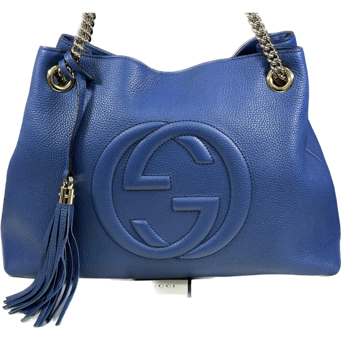 Gucci Soho Blue Caspian Gold Double Chain - Hobo Leather Shoulder Bag