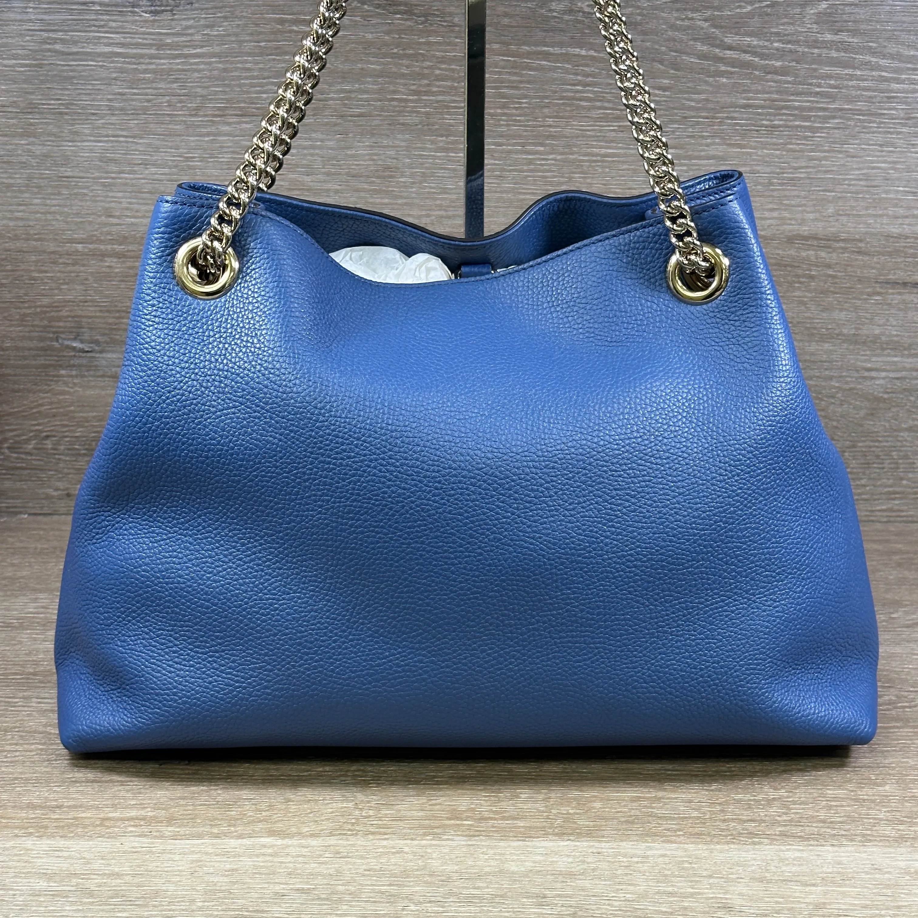 Gucci Soho Blue Caspian Gold Double Chain - Hobo Leather Shoulder Bag