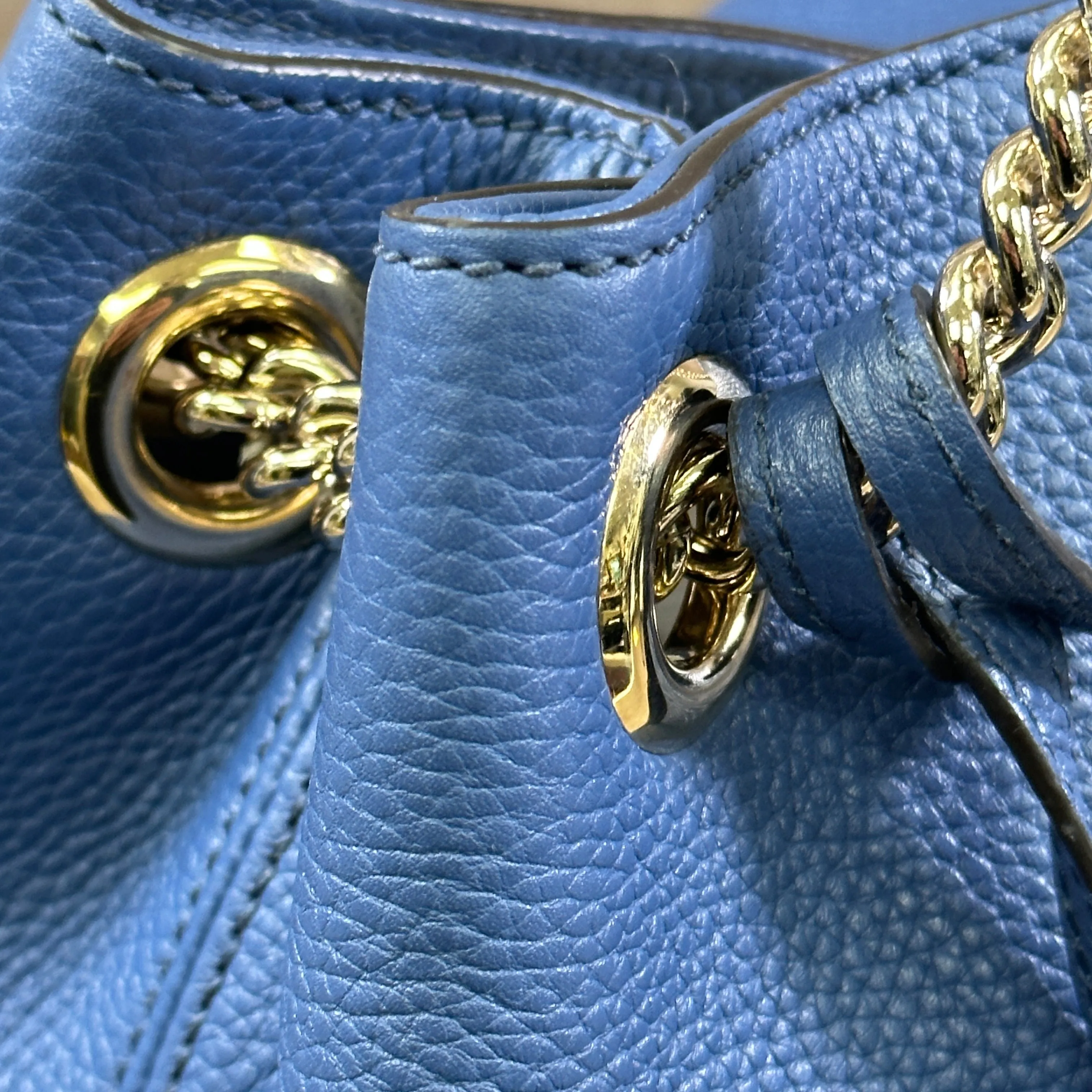 Gucci Soho Blue Caspian Gold Double Chain - Hobo Leather Shoulder Bag