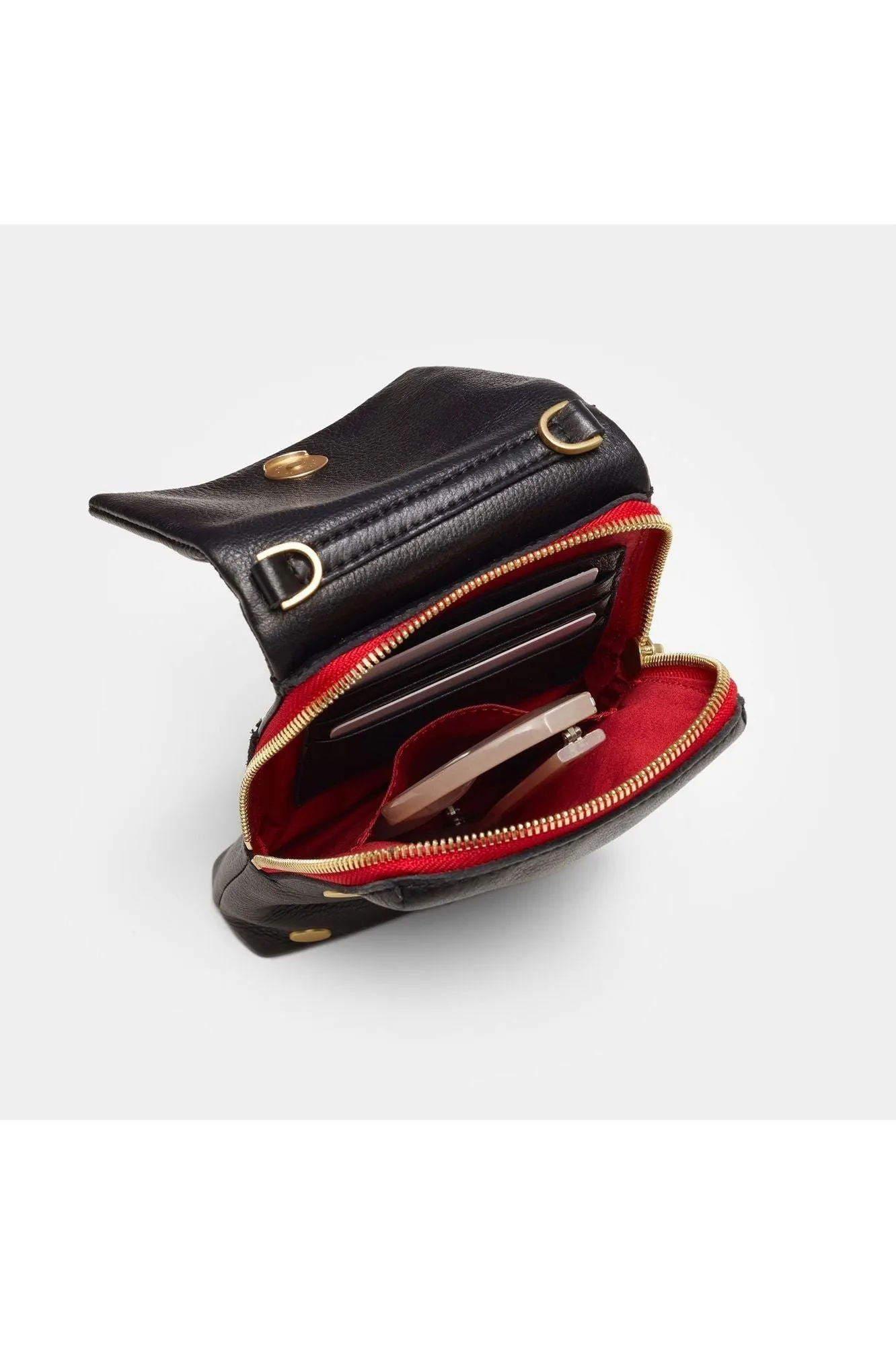 Hammitt VIP Mobile Crossbody Bag  | Black Brushed Gold Red Zip