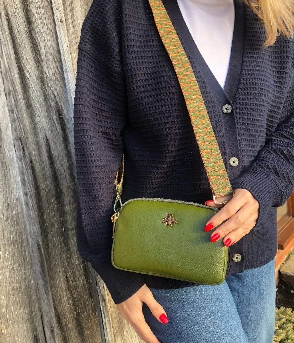 Khaki Luxury Leather Crossbody Camera Bag