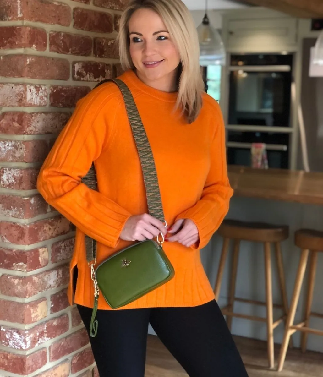 Khaki Luxury Leather Crossbody Camera Bag