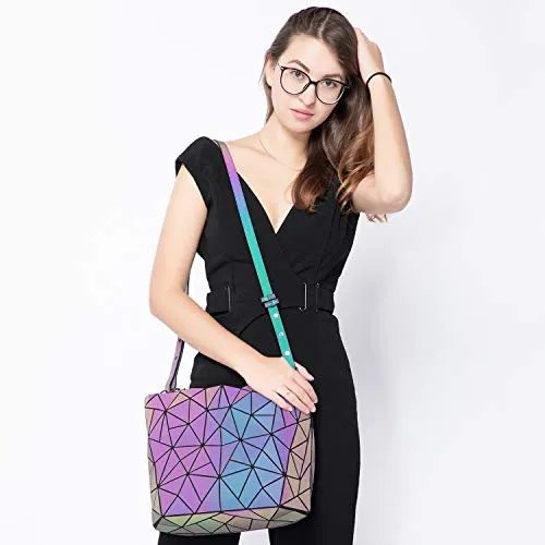 LOVEVOOK Geometric Luminous Purses and Handbags for Women Holographic Reflective Crossbody Bag Wallet