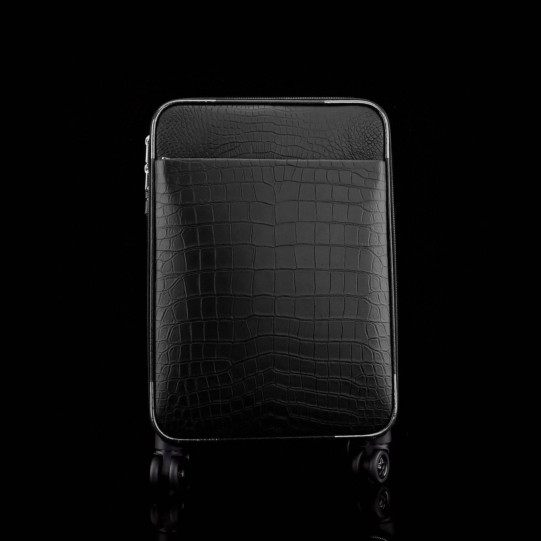 Matt Genuine Crocodile Leather Travel Carry On 20-Inch  Spinner Carry-on Suitcase Black