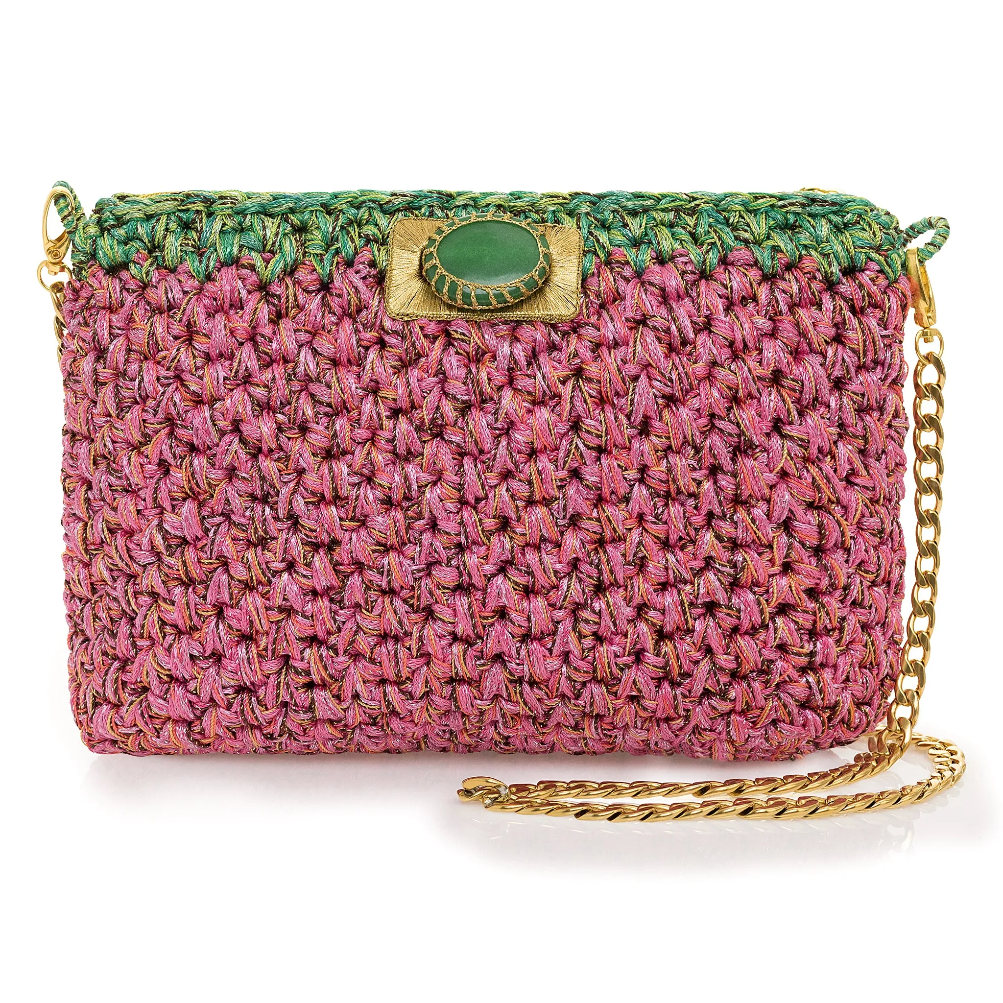 Metallic Crotchet Crossbody - Pink and Green