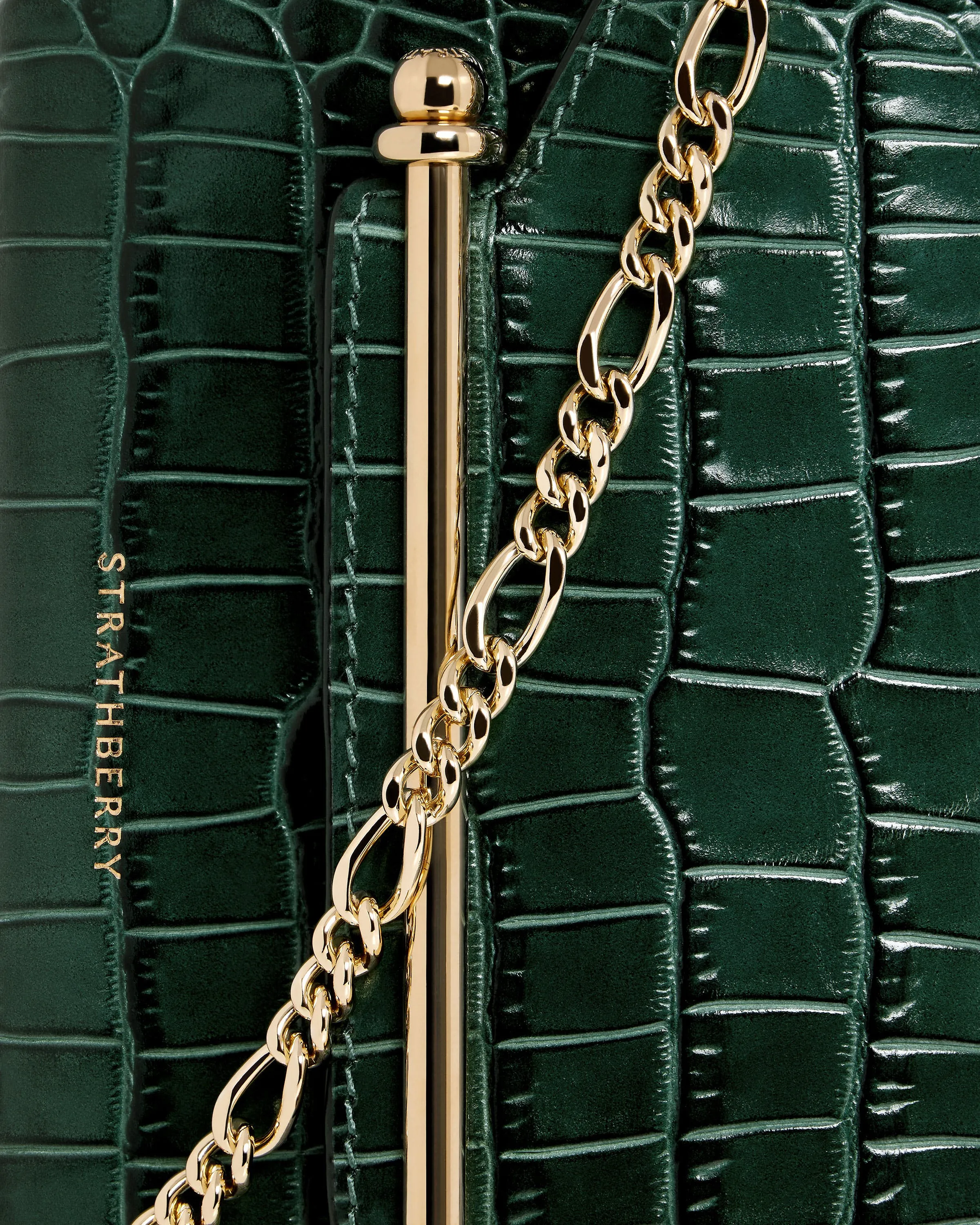 Multrees Chain Wallet - Croc-Embossed Leather Bottle Green