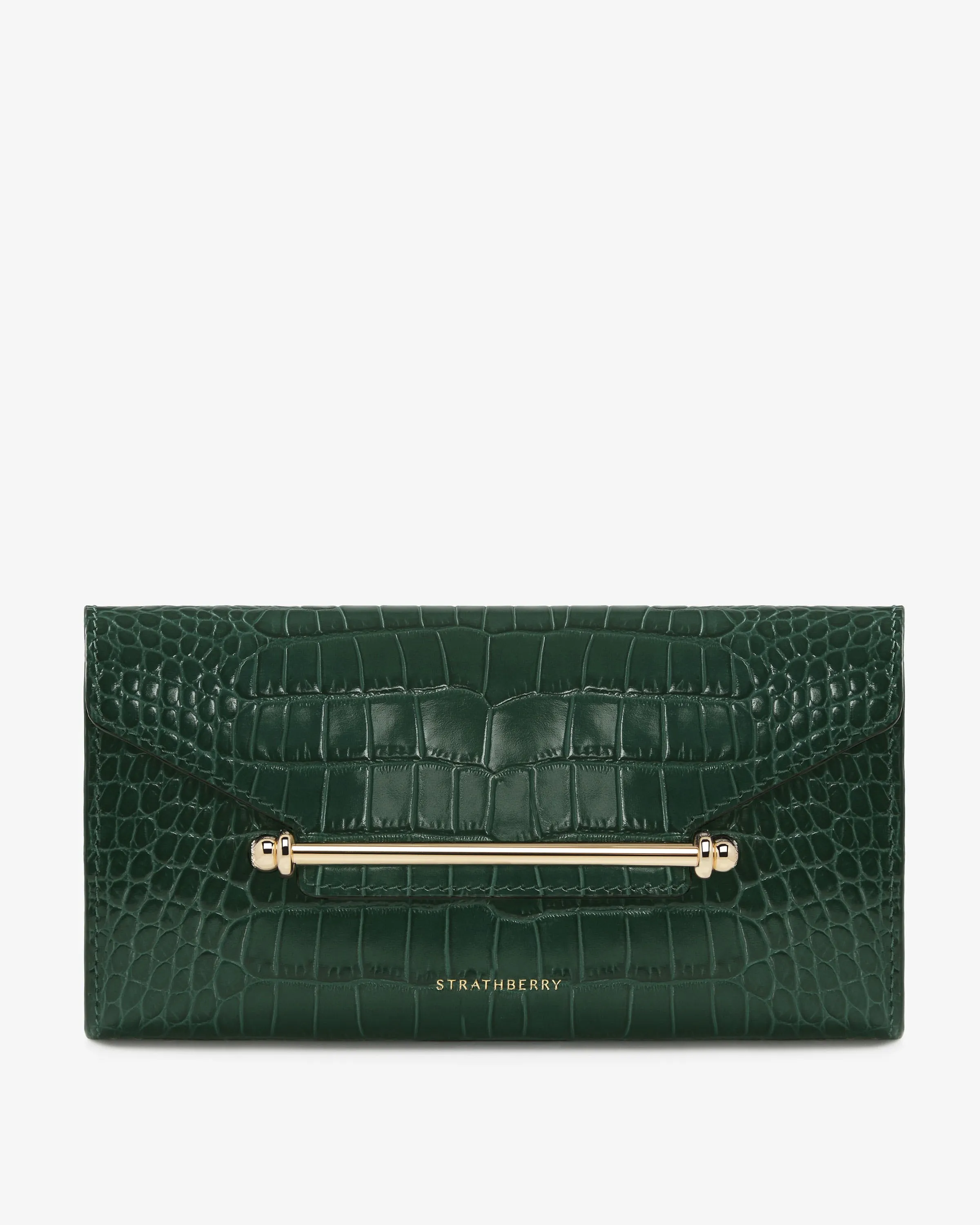 Multrees Chain Wallet - Croc-Embossed Leather Bottle Green