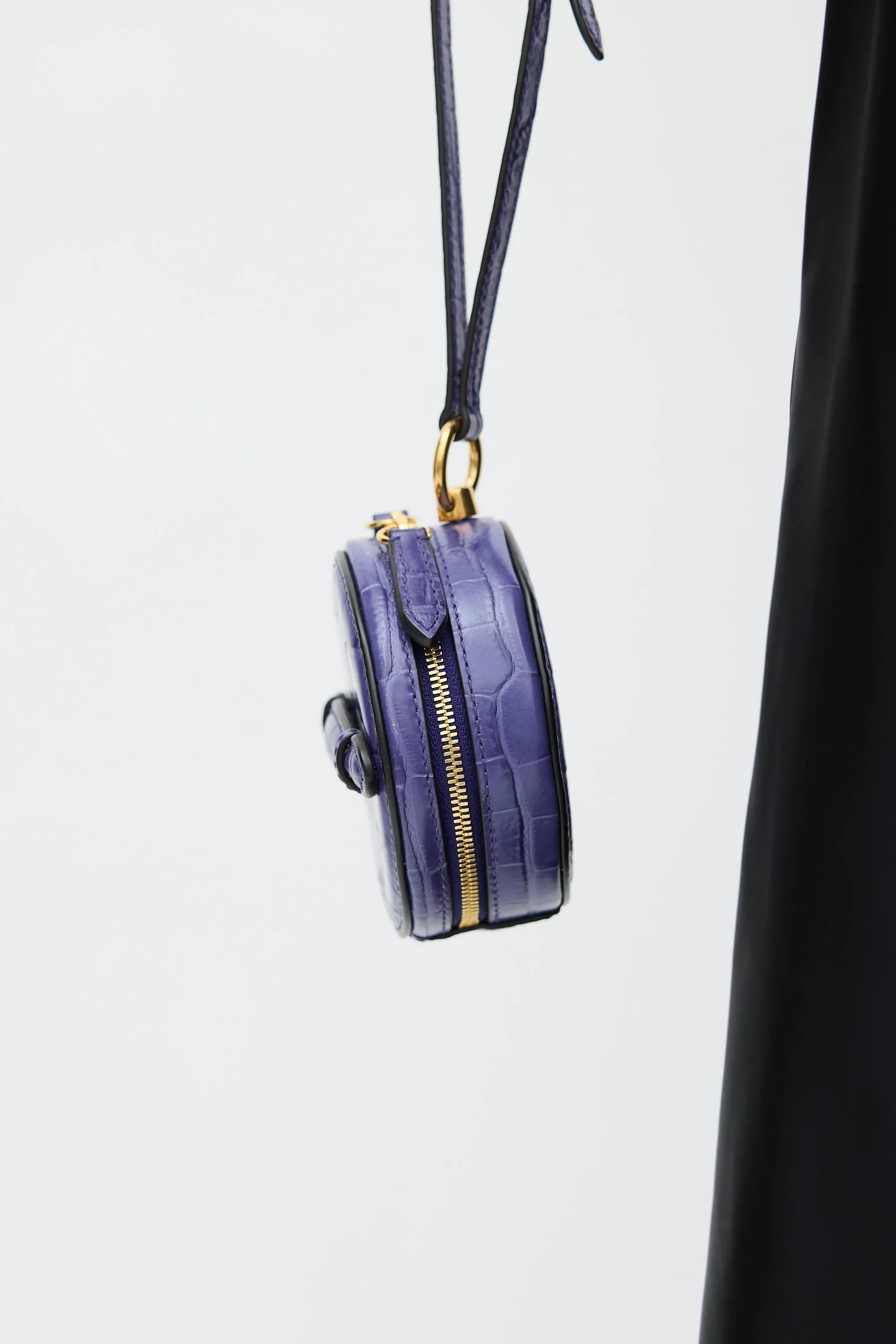 Purple Embossed Leather Mini Trunk Wristlet