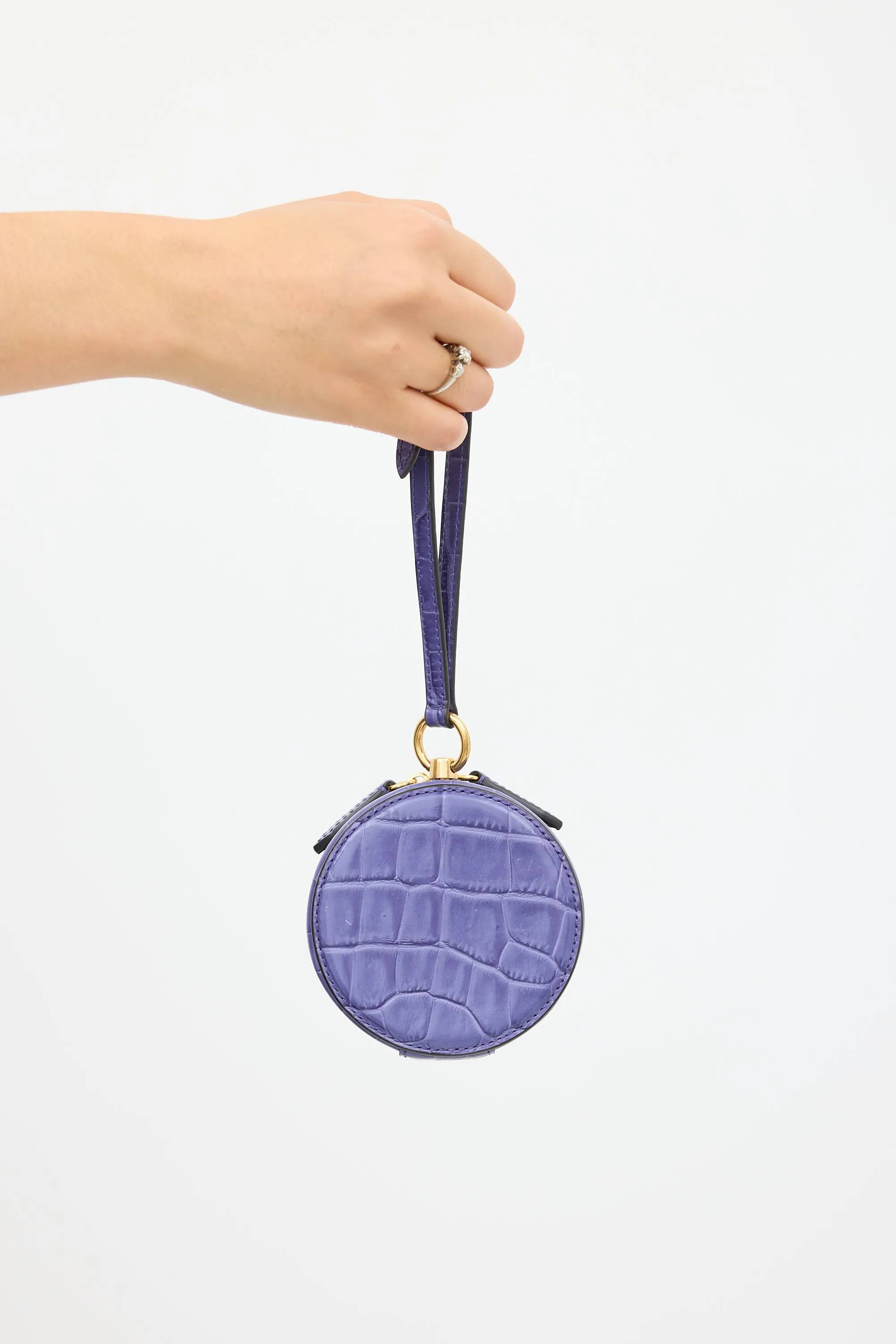 Purple Embossed Leather Mini Trunk Wristlet