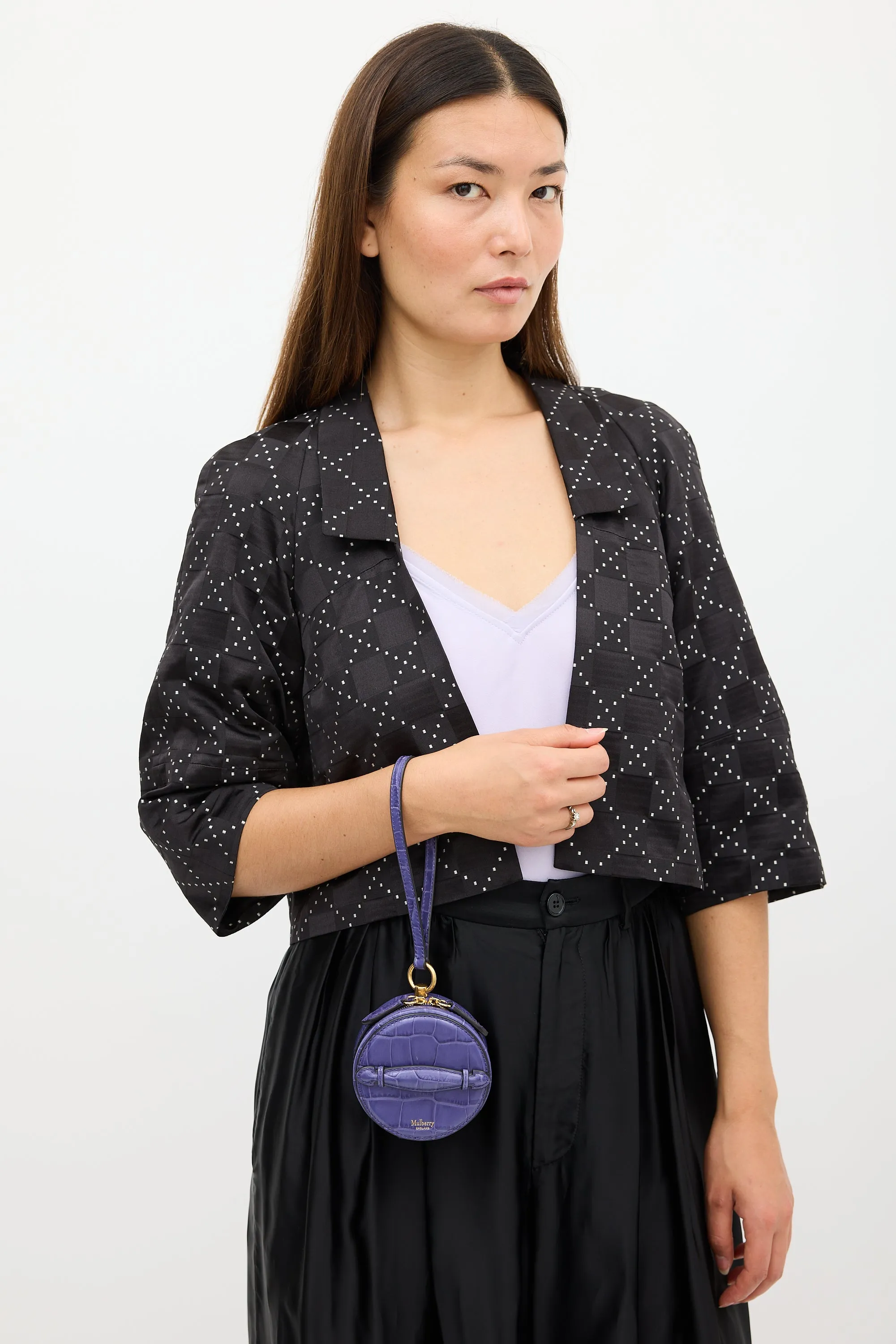 Purple Embossed Leather Mini Trunk Wristlet